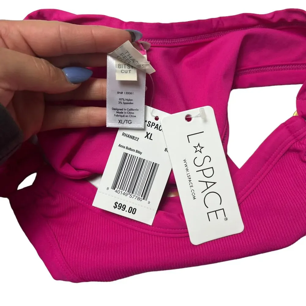 L*SPACE Anna Bikini Bottom Bitsy Cut Bougainvillea Stretch Hip Rings XL NEW - Picture 7 of 8